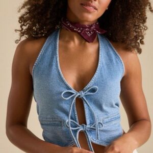 Audrie Denim Tie Front Vest - Altar’d State XL